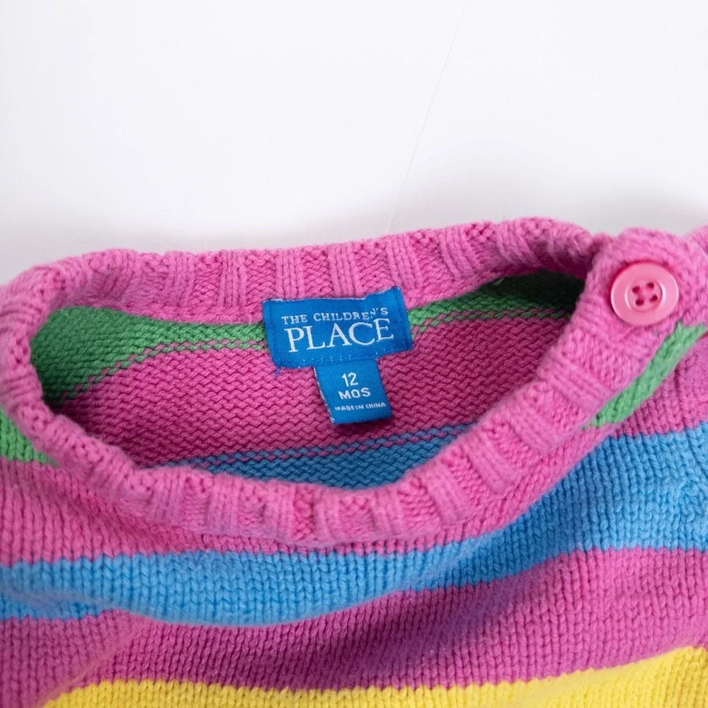 Vintage The Children's Place Sweater Y2K Pink Rainbow Stripe Knit Baby 12 Months